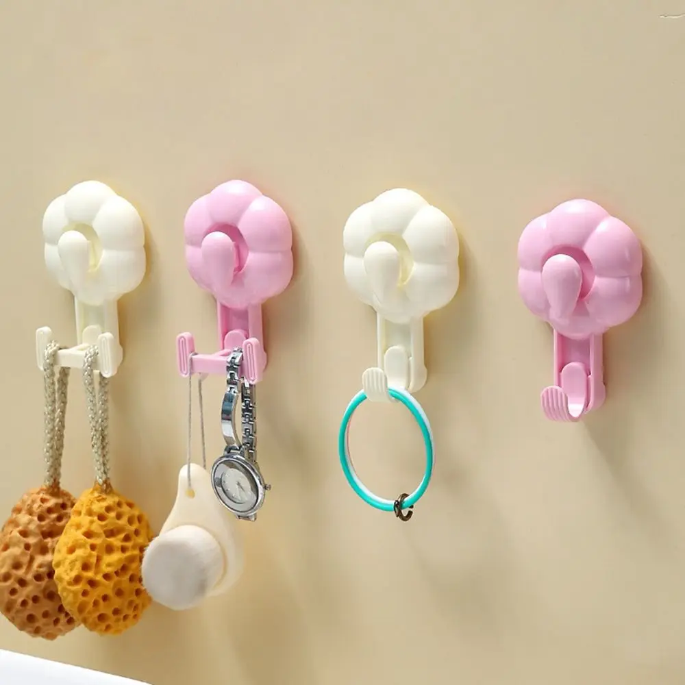 

4 Pcs No Punch Flowers Suction Cup Hooks Multifunctional Waterproof Hanging Clothes Hooks Light Luxury Portable