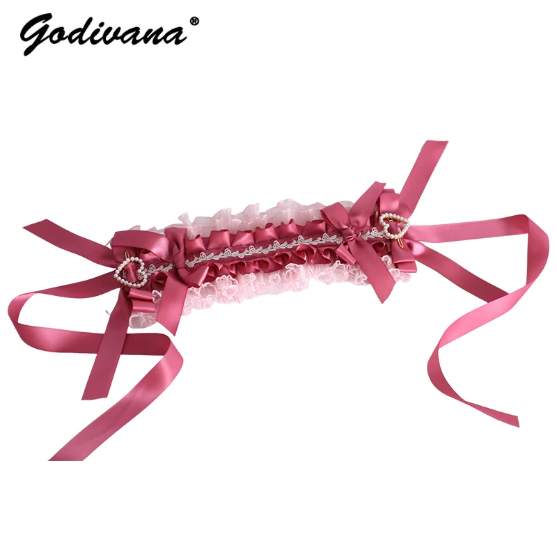 Magnifique poupée dentelle nœud Bonnet rose Bnt haut-de-forme dentelle bandeau fille femmes doux Cosplay chapeaux Lolita couvre-chef