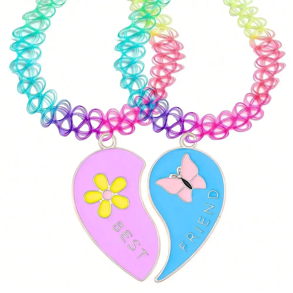 

Набор из 2 эластичных колье-чокеров с подвеской в виде сердца - дизайн с цветами и бабочками