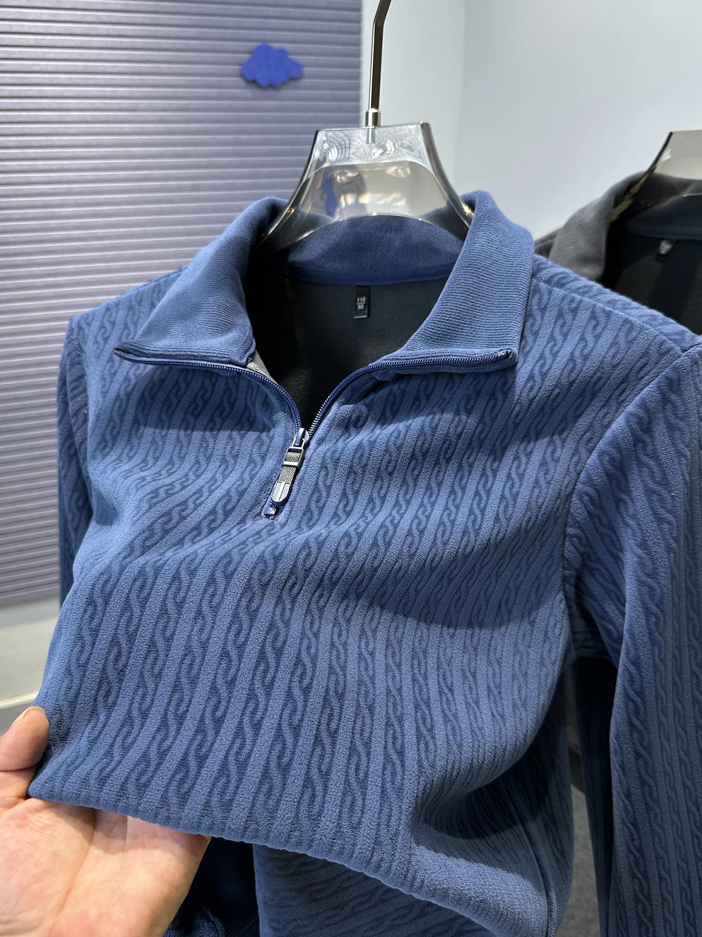 

Double-Sided Fce Hoodie Men's f-Zip High-Ne Autumn Winter Warm Inner Wear Casual Sle Stand Fit Polyester Fiber