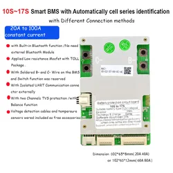 BMS Bluetooth inteligente 10S 11S 12S 13S 14S 15S 16S 17S con comunicación UART para batería de iones de litio de 36V 48V 60V o Lifepo4