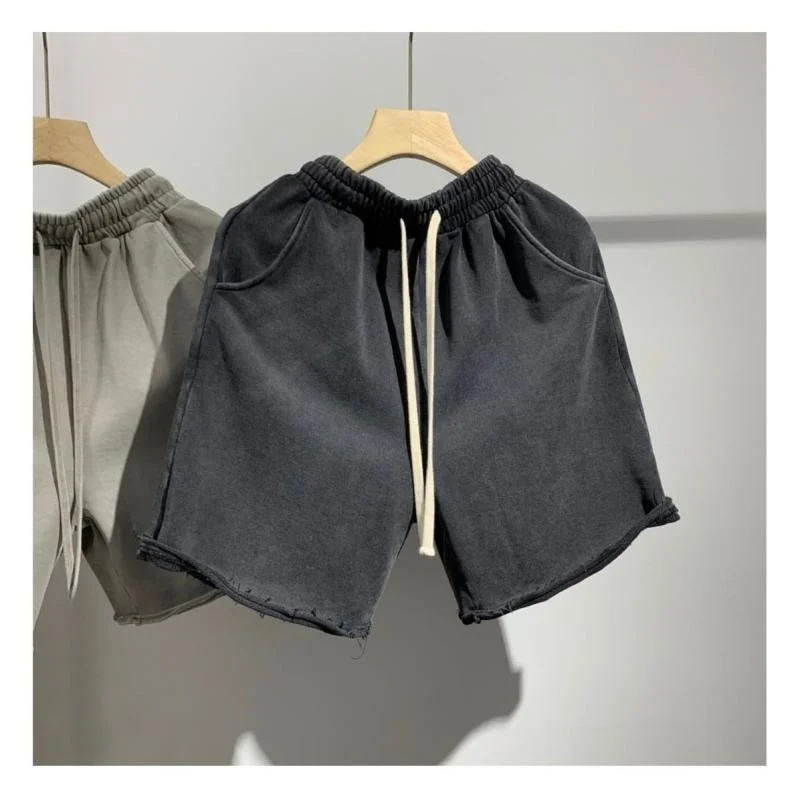 

Мужские летние спортивные брюки большого размера в американском стиле ретро Bla, повседневные брюки пяти четвертей с потертостями High Street