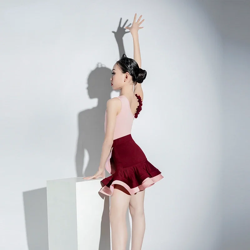 Vestido de baile latino para niña, traje de baile de salón, Salsa, Tango Rojo, actuación en escenario
