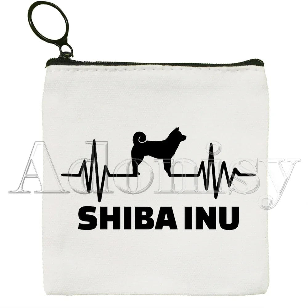 Bolsa de moedas Shiba Inu Canvas, Impressão Japonesa, Animal Engraçado, Bonito, Cor Sólida, Saco Chave com Zíper, Presente de Mão, Pequeno Fresco, Novo