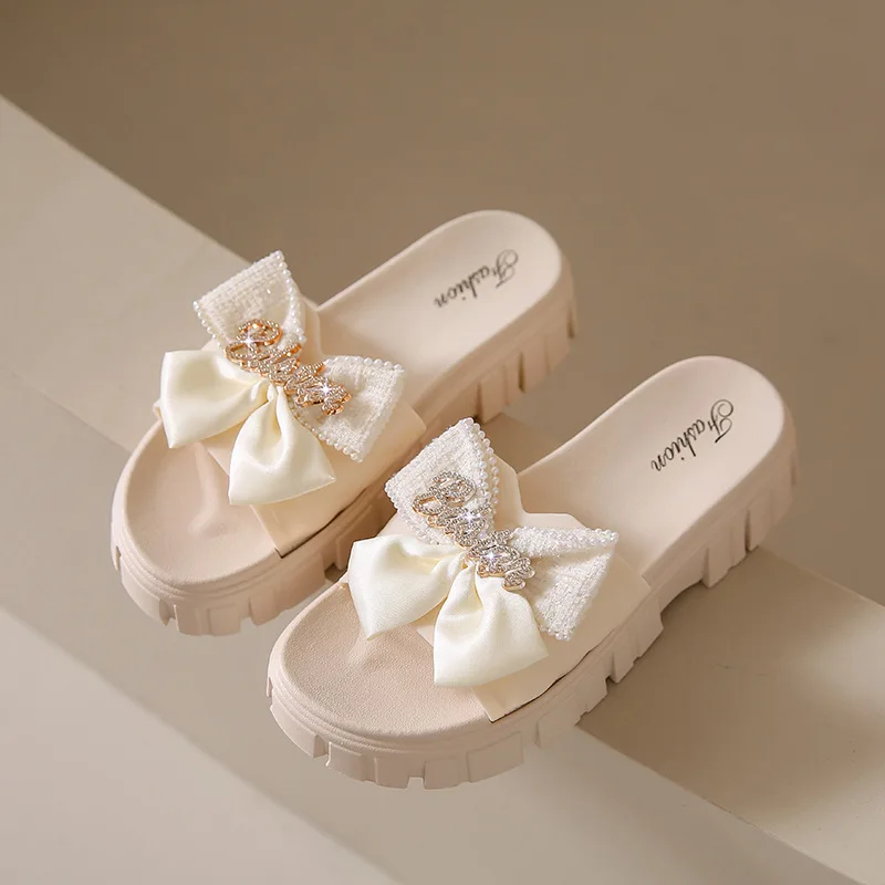 Zomer Slippers Vrouwen Strik Strand Glijbanen Dikker Sandalen Flat Eva Home Schoenen Flip-Flop Mode Casual Sweet Girl Platform Schoenen