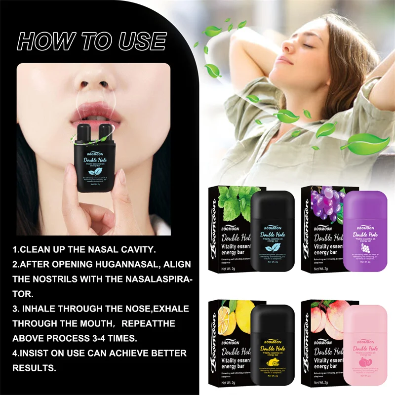 Double Hole Nasal Inhaler Diffuser Sniffer Herbal Repair Nasal Box Refreshing Awakening Brain Mint Fruit Flavored Energy Stick