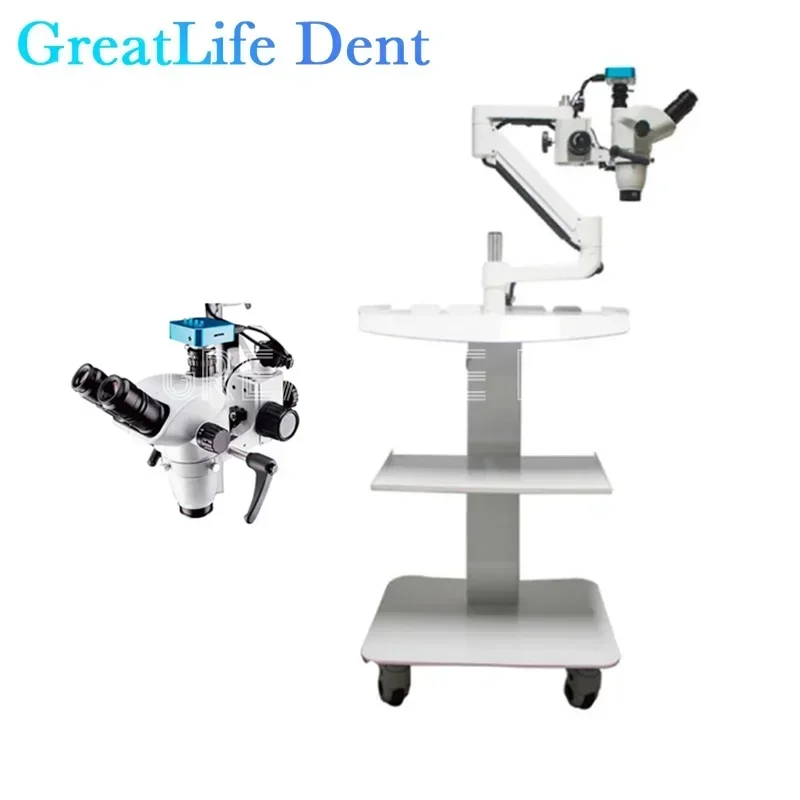 GreatLife Dent 3.35-22.5X Oral Dental Chair Endodontic Surgical Microscope Camera Continuous Zoom 16 Million Pixel With Cart