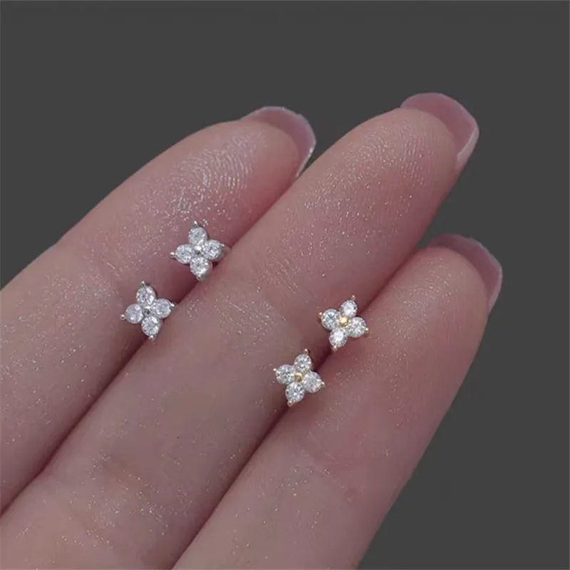 925 Silver Plated  Zircon Flower Silver Gold Plated Stud Earring For Women Girls Party Jewelry Gift eh173
