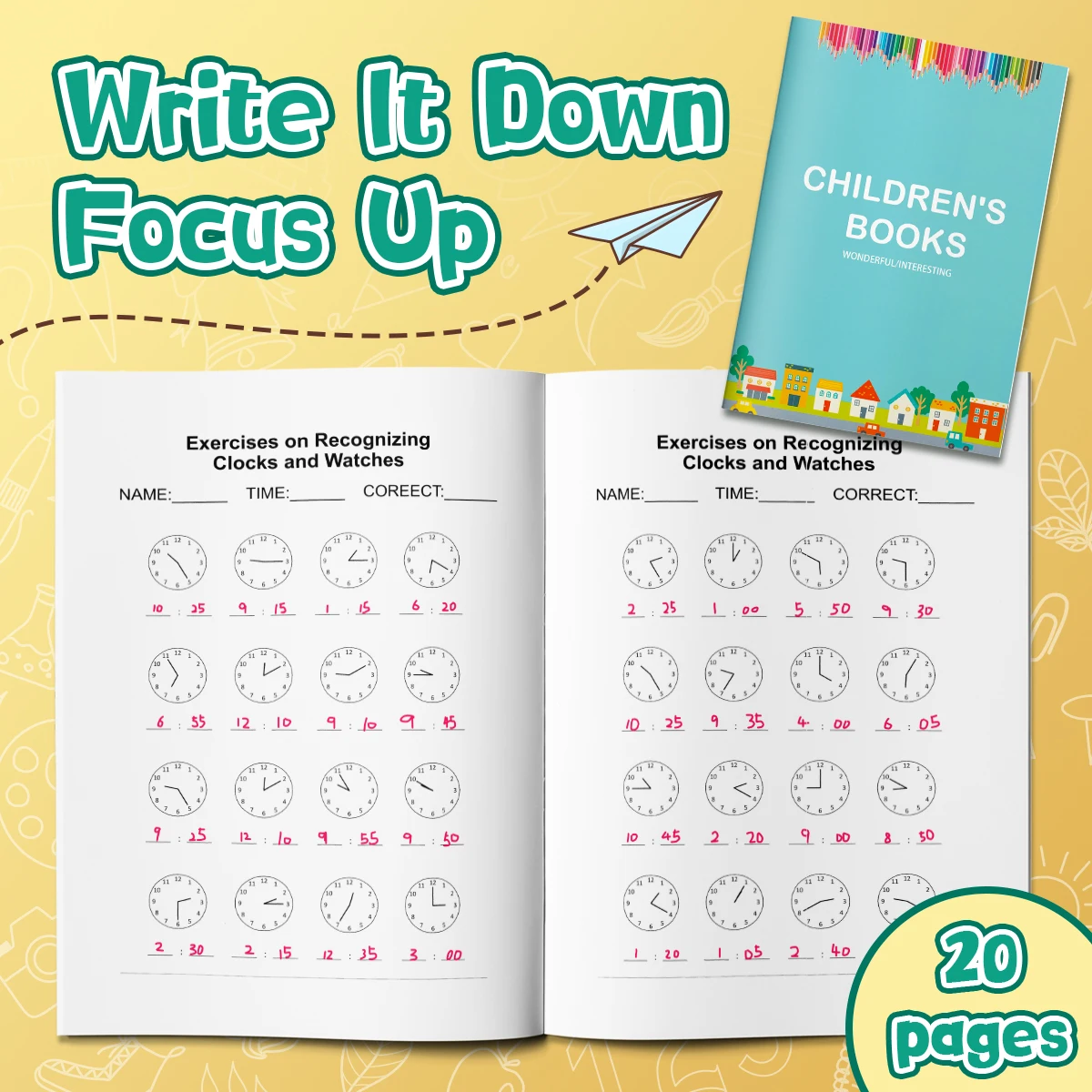 Telling Time Practice Workbook for Kids, Fun Clock Exercises, Help Kids Understand Hours & Minutes