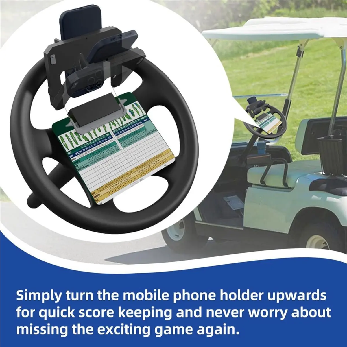 A72Z Golf Cart Steering Wheel Cell Phone Mount, Flip Up Phone Holder for for Club Car Mobile Phone Mount