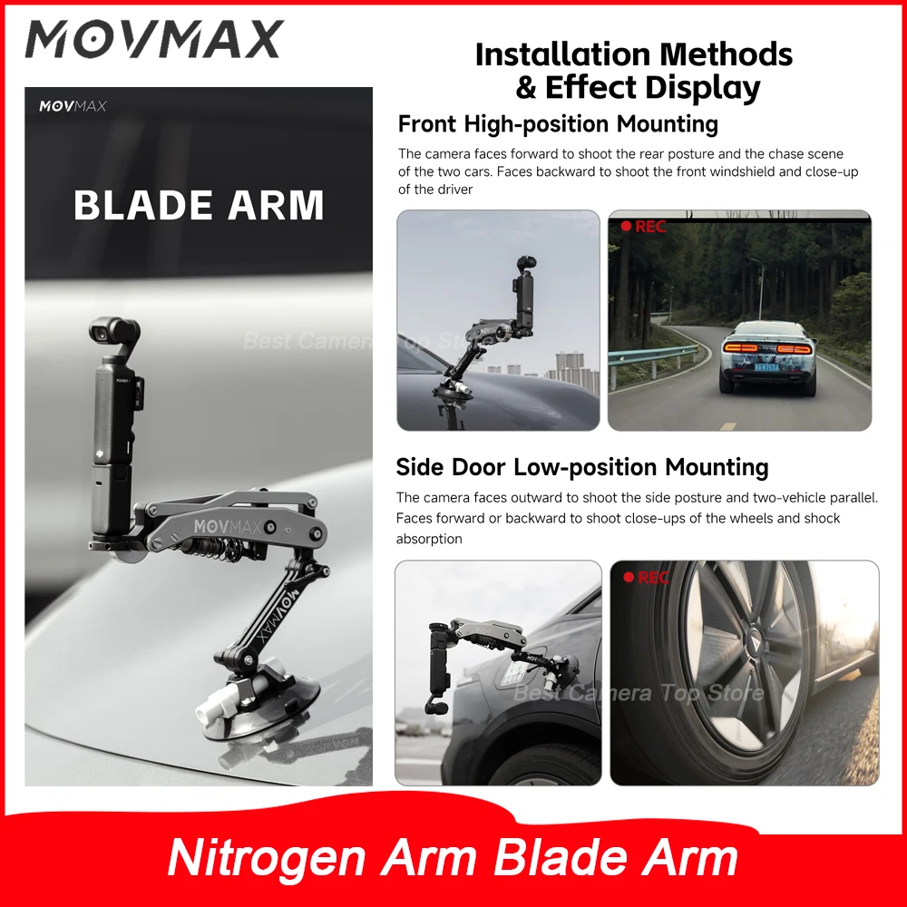 Movmax Nitrogen Arm Hydraulic Adjustable Damping Blade Arm for DJI Pocket 3 GoPro HERO Insta360 X4