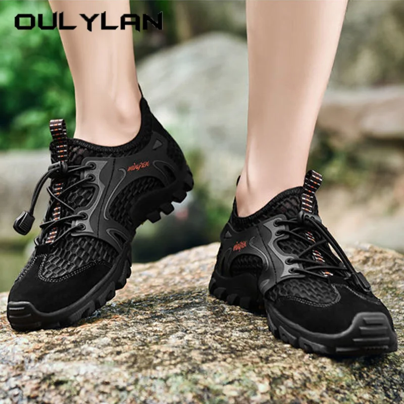 Oulylan Men Lightweight Non-slip Wading Shoes Summer Casual Comfort Breathable Sneakers Versatile Wear-resistant Sports Sandals
