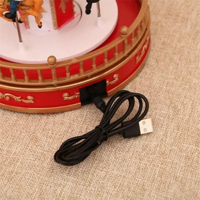 LED Illuminating Rotating Music Box Christmas Carousels Decoration Ornament with Melodies for Family Gatherings Gift Y5GB