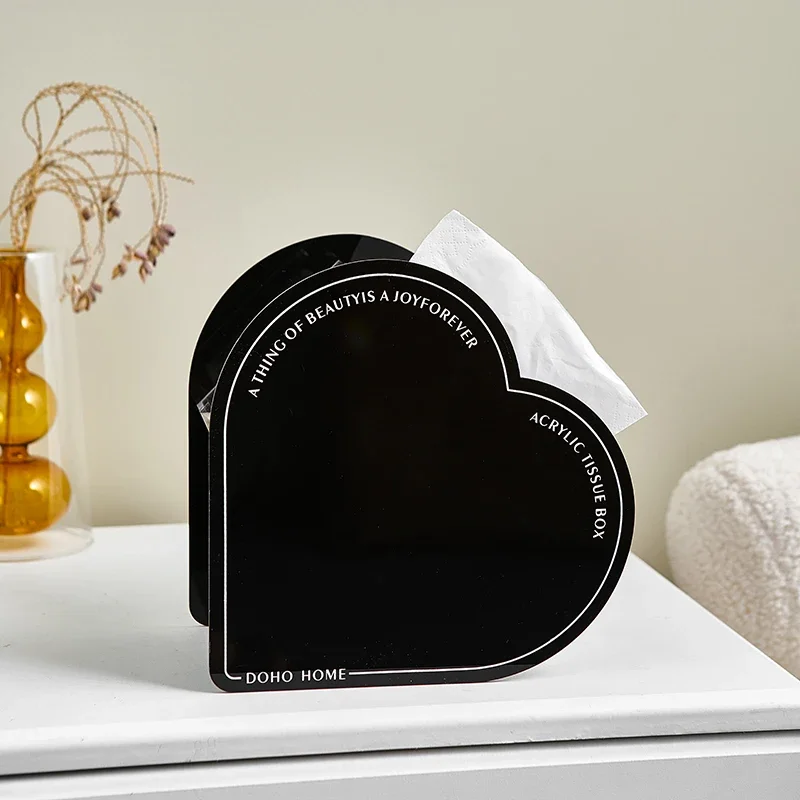 Modern Minimalist Acrylic Heart Shaped Tissue Box, High End Napkin Storage, Lofty Finish, Feel Paper Drawer, Creative Decor