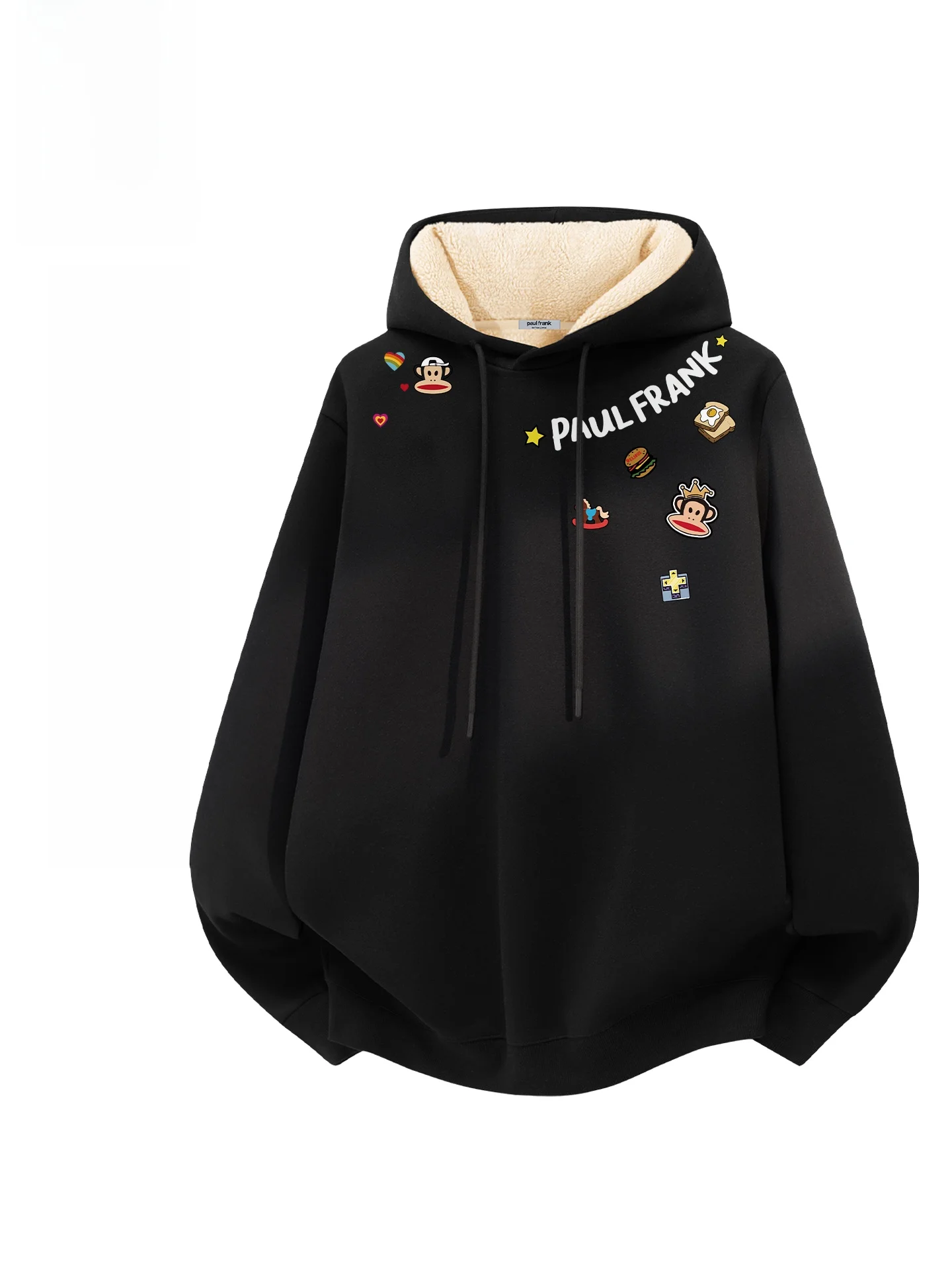 

Fce Lined Hoodie Men's Winter Bla Large Mouth Monkey Thiened Outerwear Casual Sle Warmth Loing Heat