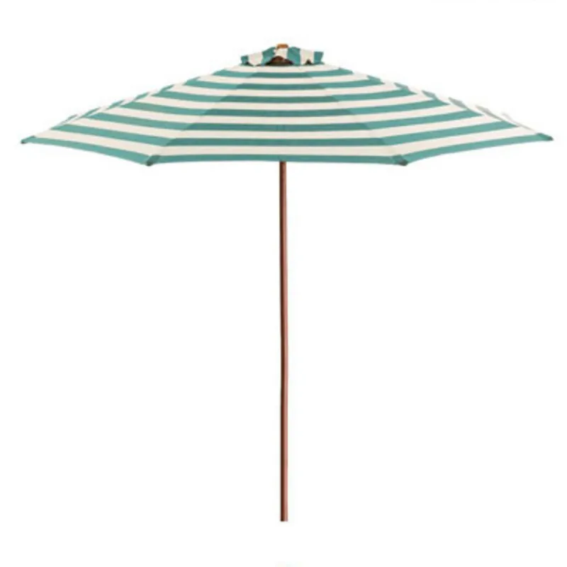 Black and white striped wooden bone mid-column umbrella, solid wood sunshade beach umbrella, outdoor garden table and chair
