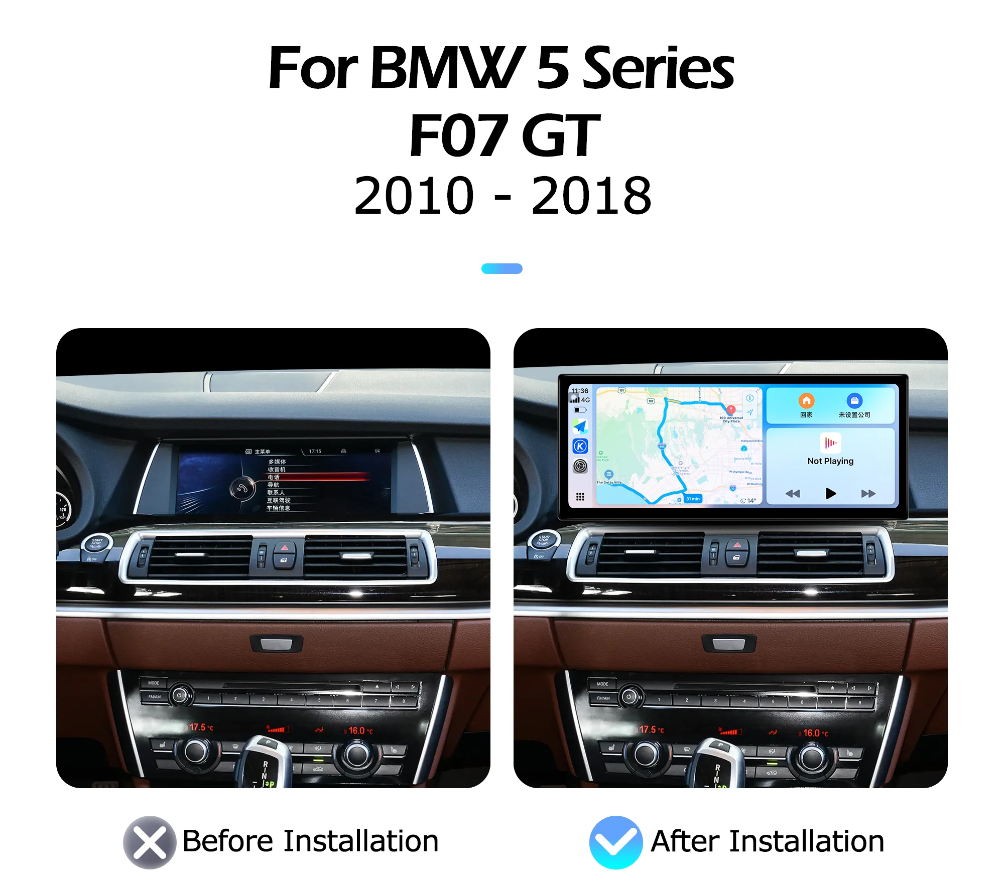 12.3 inch For BMW 5 Series GT F07 2010-2018 CIC NBT Lntelligent Multimedia Player Android Auto Wireless Carplay WIFI Bluetooth