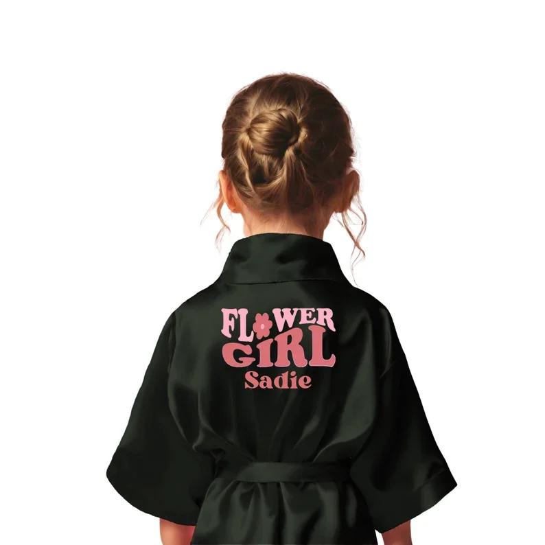 Wedding Kids Robes for Girls Kids Bridal Party Robe Personalized Flower Girls Robe Custom Wedding Satin Flower Girls Kids Robes