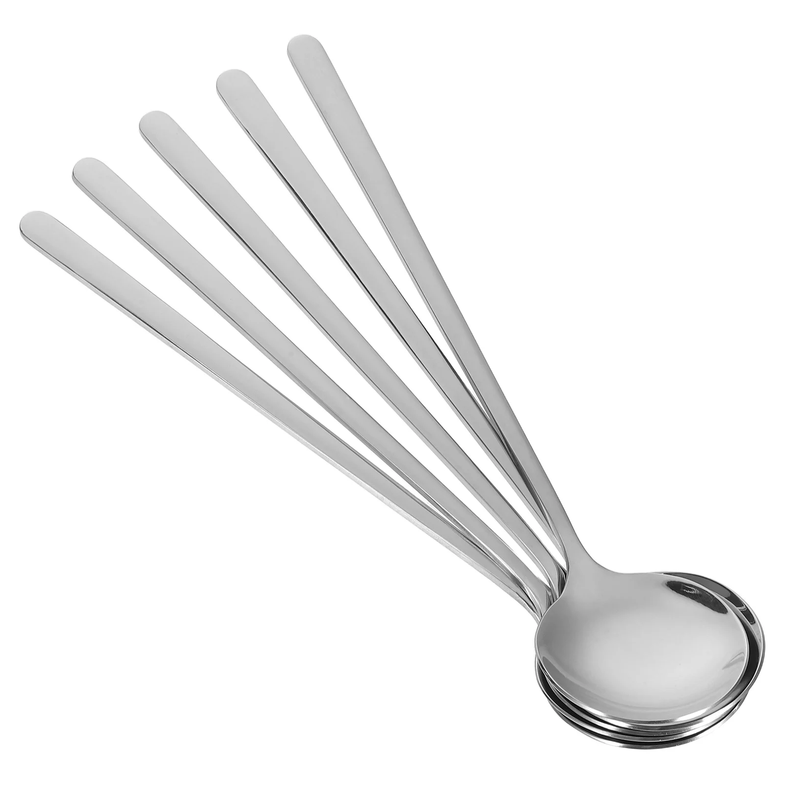 

5Pcs Korean Stainless Steel Long Handle Round Spoon Soup Rice Ice Cream Dessert Coffee Serving Flatware Sweet Spoons