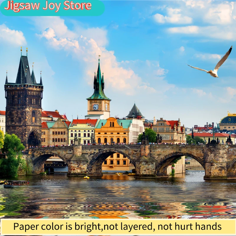 

High Quality 69 * 51 Puzzle Toy Blue Card Blue Card Paper Adult Building Landscape Prague Oil Painting Puzzle