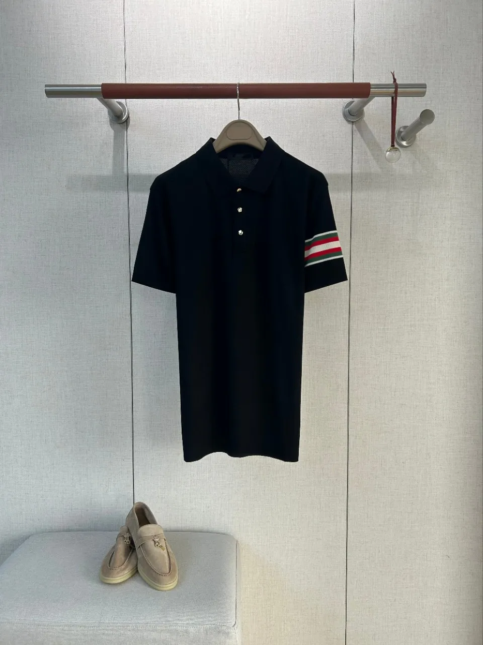 Old Money Style Summer Mens Red Dot Turn Down Collar Slim Fit Long Staple Pique Cotton Short Sleeve Casual Polo T Shirt for Men