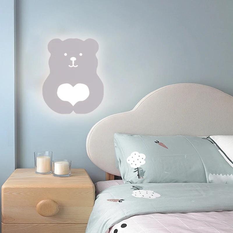 

Art Creative LED Wall Light for Bedroom Bedside Decor Lighting Fixture White Pink Bear Wall Lamp Childern's Room Wall Sconce LED