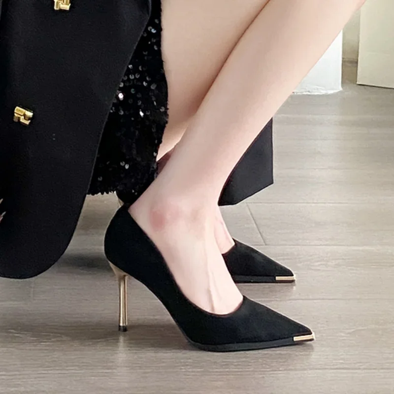 

Summer New Casual Fashion Pointy Suede Fine Heel Set Wear Women's Shoes Comfortable Sexy Elegant Banquet Comfortable High Heels