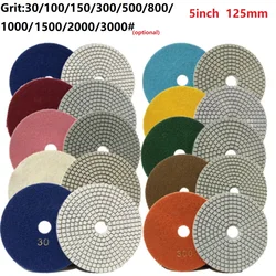 5Inch/125mm emery Polishing Pad Flexible Grinding Discs Granite Marble Concrete 30/50/100/150/500/800/1000/1500/2000/3000 Grit