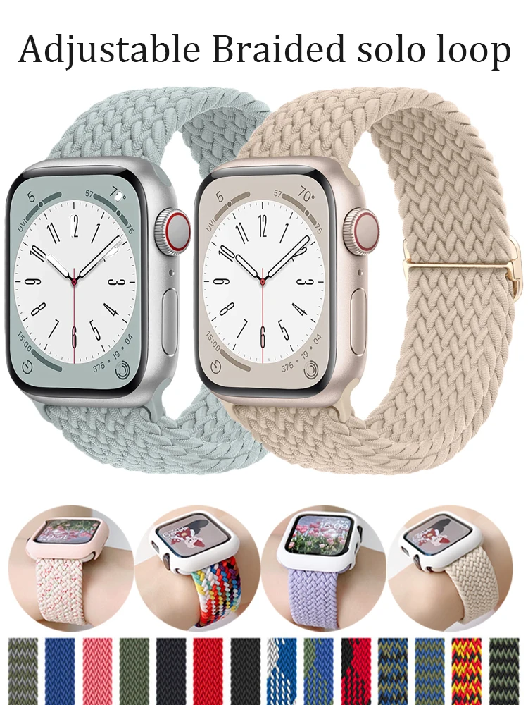 

Braided Solo Loop For Apple watch band 44mm 40mm 49mm 45mm 41mm Elastic correa bracelet iWatch series 8 9 5 SE 6 7 Ultra 2 strap