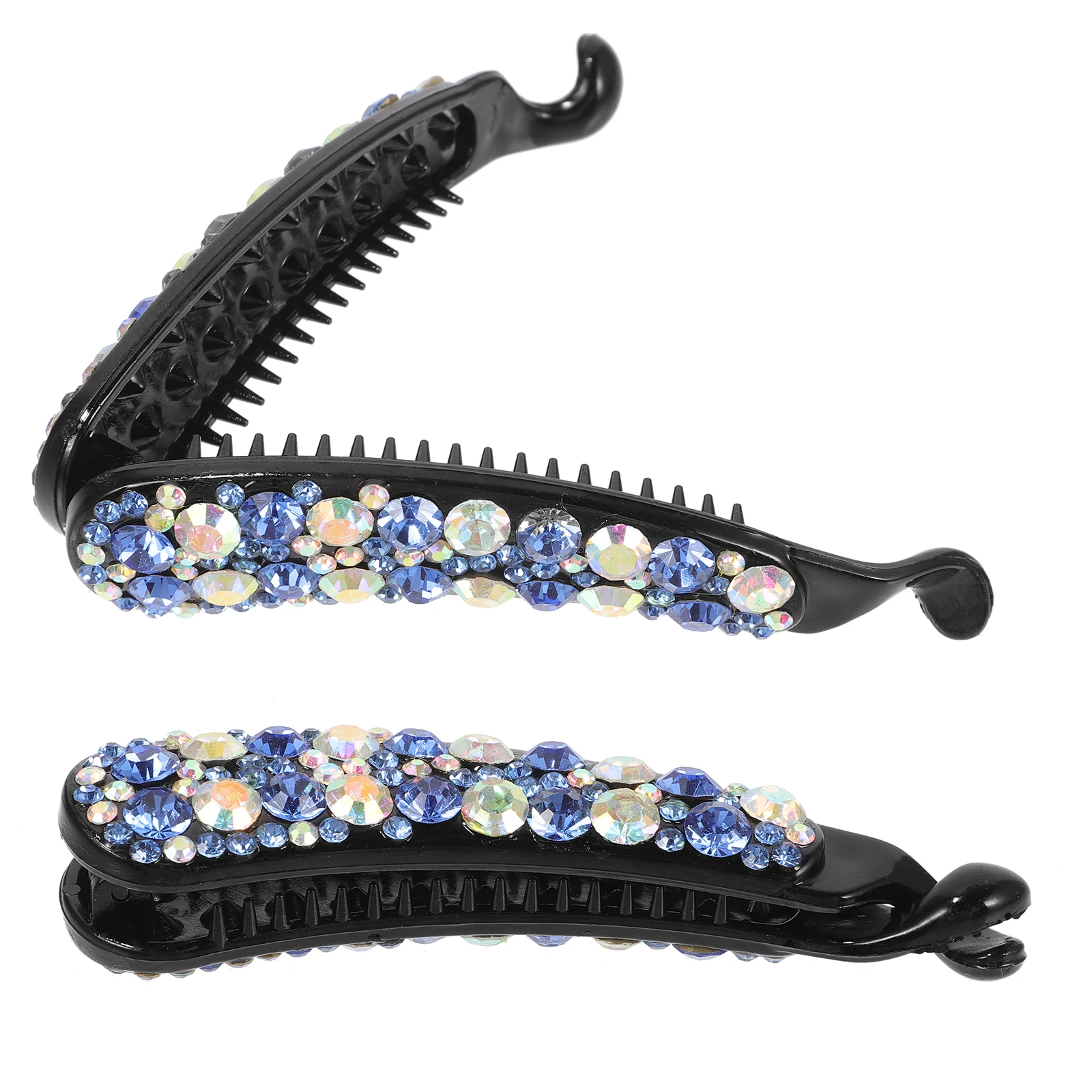 

2Pcs Rhinestone Crystal Banana Clips Strong Grip For Women Thick Hair Stylish And Elegant Ponytail Holders