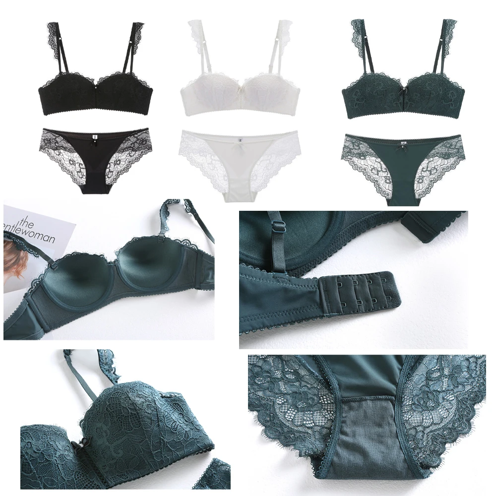 Sexy Lingerie Set Female Two-piece Push Up Lace Bras and Panties Half Cup Solid Bra Brief Suits Underwired Underwear For Women