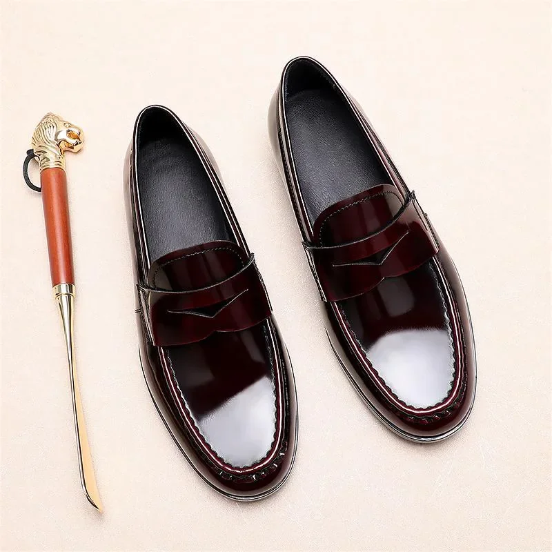 New Designer Men Genuine Leather Casual Shoes Patent Leather Leisure Slip-on Loafers image 4