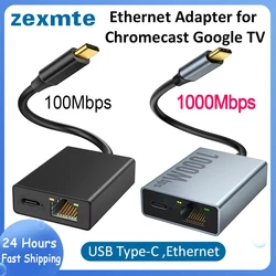 Zexmte Ethernet Adapter for Chromecast 4K Google TV USBC Type-C to 1000Mbps Network Card for Smartphones Tablets Android Devices