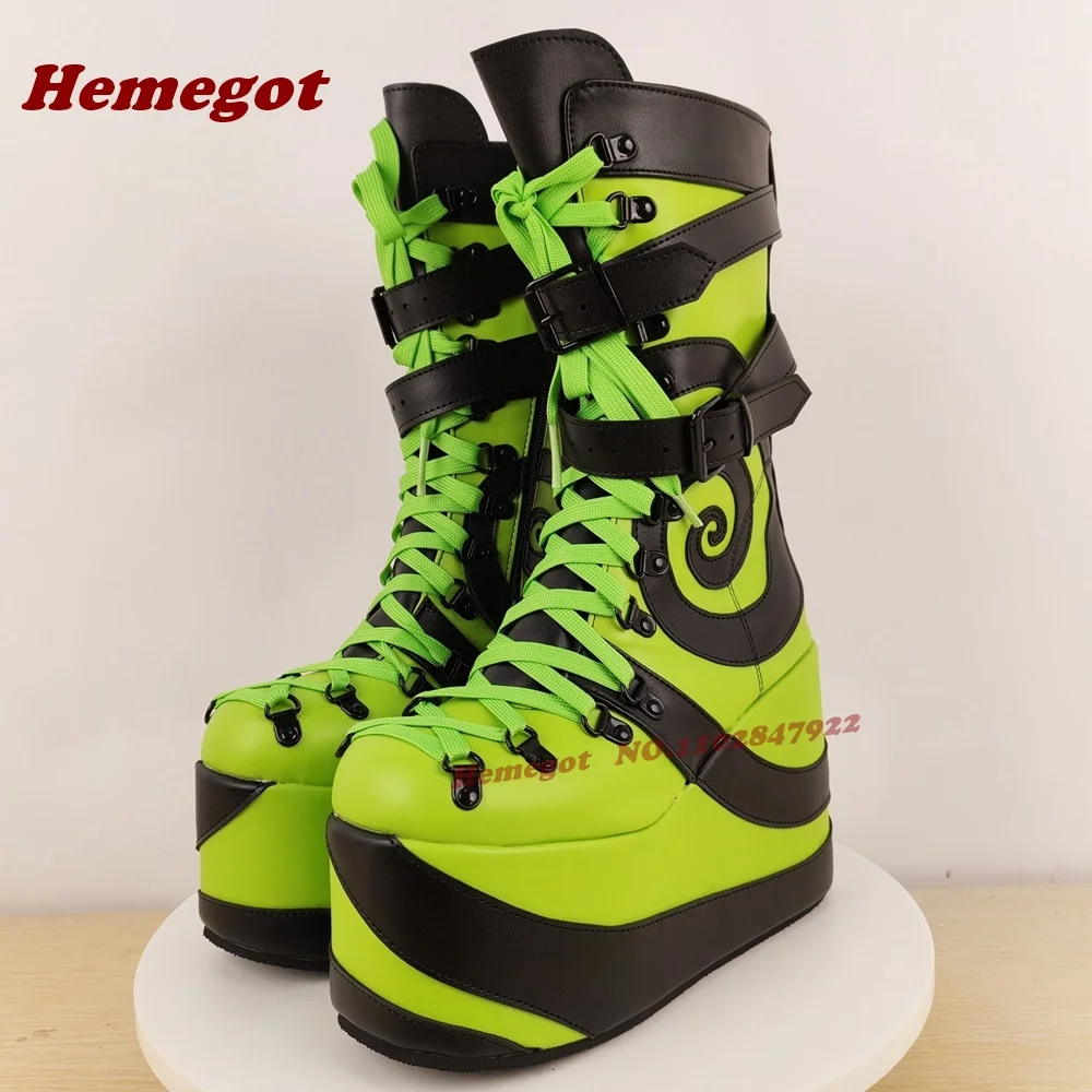 

Fluorescent Green Vortex Platform Wedges Ankle Boots Gothic Lace-Up Gothic Y2K Women's Boots Lolita Patchwork Casual Shoes