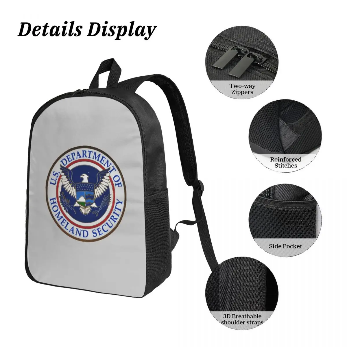 DHS - Dipartimento di sicurezza nazionale Zaino BookBag Borsa da scuola Borse a tracolla per computer Borsa da pranzo isolata 3ps Astuccio