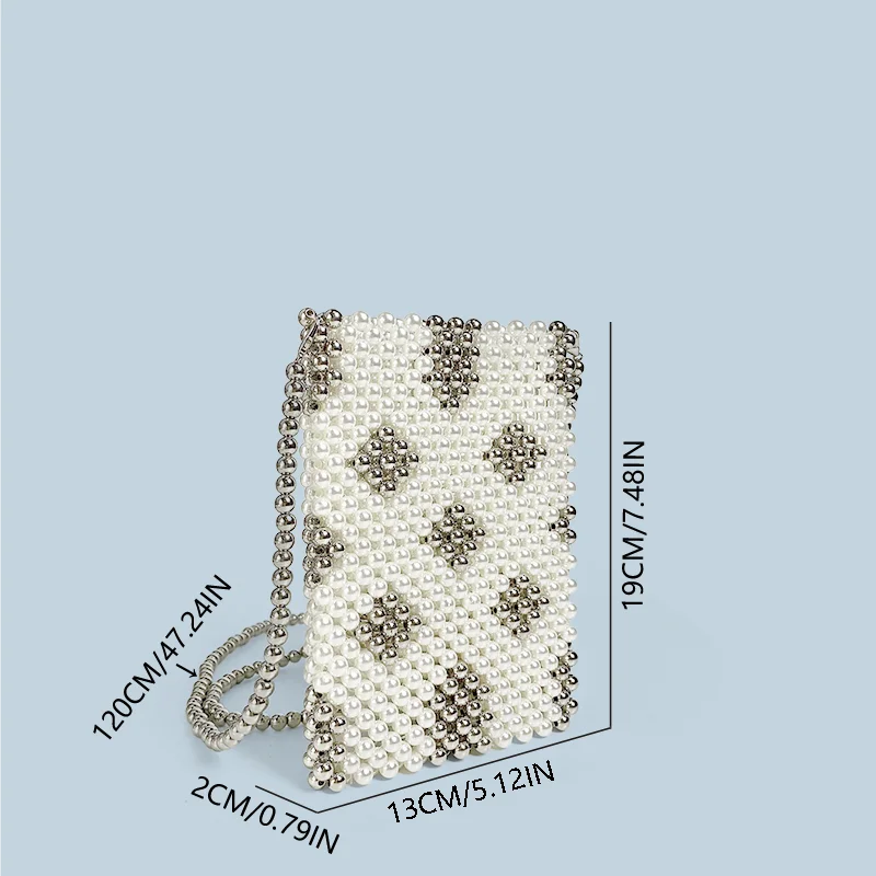 Handmade Beaded Bag for Women, New Style, Graceful, Small Fresh Pearl Phone Bag, Single Shoulder Crossbody Bag, 2024