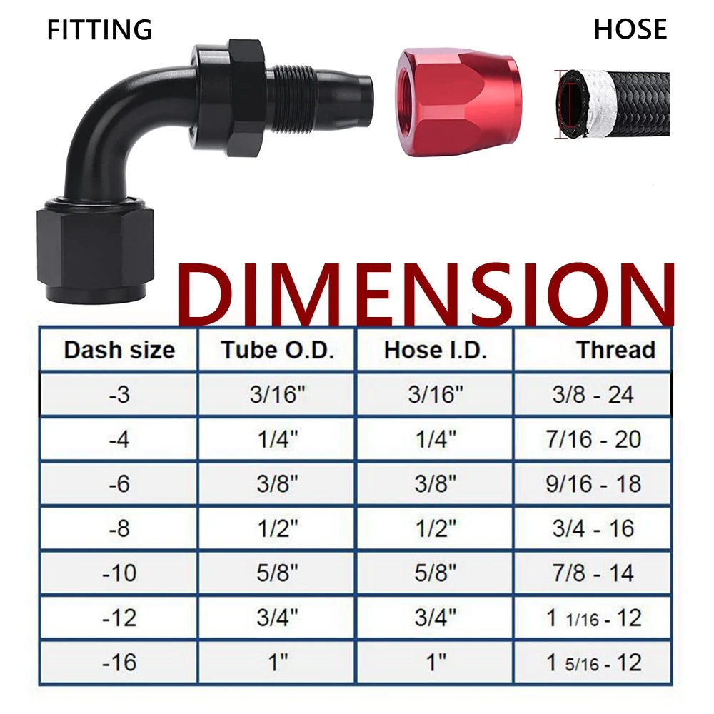 Universal AN4/AN6/AN8/AN10/AN12 Straight 45 90 180 Degree Oil Fuel Swivel Hose End Fitting Oil Hose End Adaptor Kit Black Red