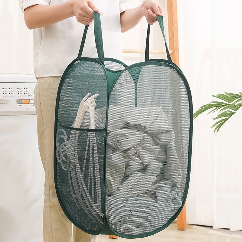 Laundry Basket Portable Large Storage Basket Folding Hollow Dirty Laundry Basket with Durable Handles Household Storage Basket