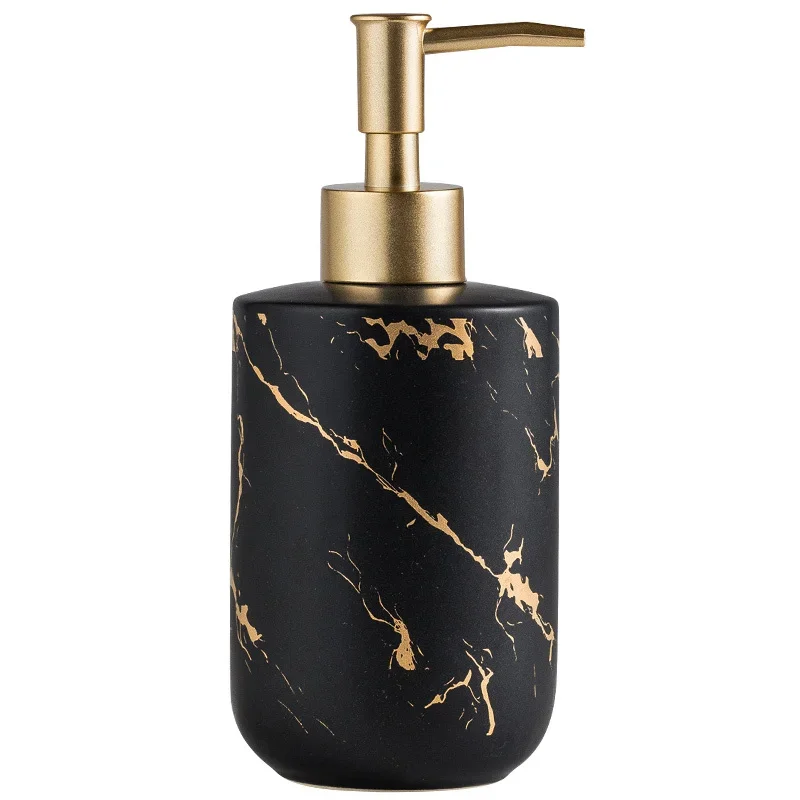 Bathroom Accessories Set Black Gold Marble With Toothbrush Holder Lotion Dispenser Soap Dish Tumbler Home Organizer