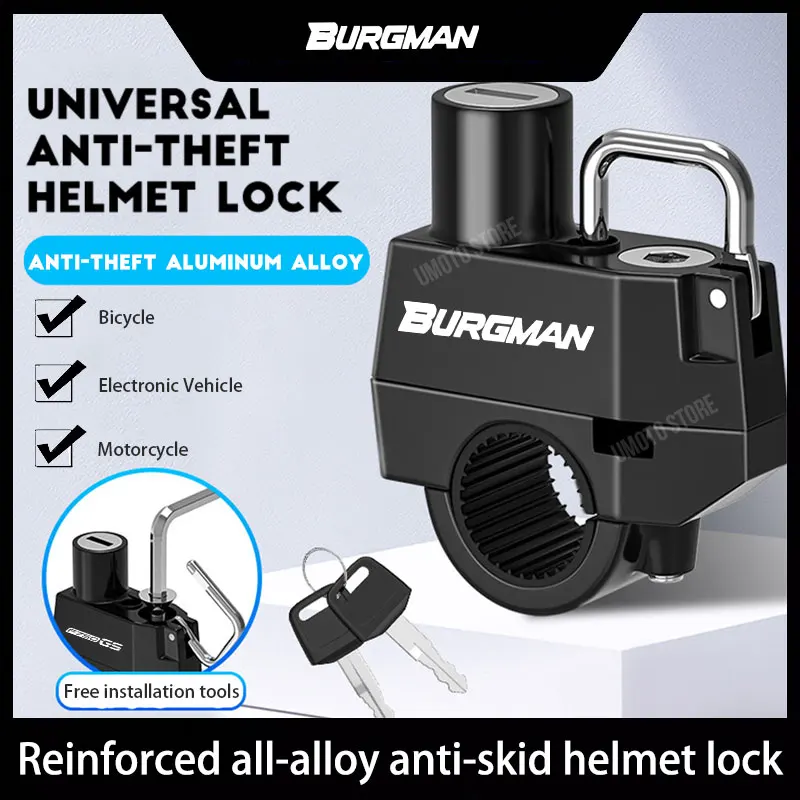 

For Suzuki BURGMAN Motorcycle Helmet Lock Anti-Theft Bicycle Helmet Security Locks with 2 Keys Aluminum Alloy Motorbike Accessor