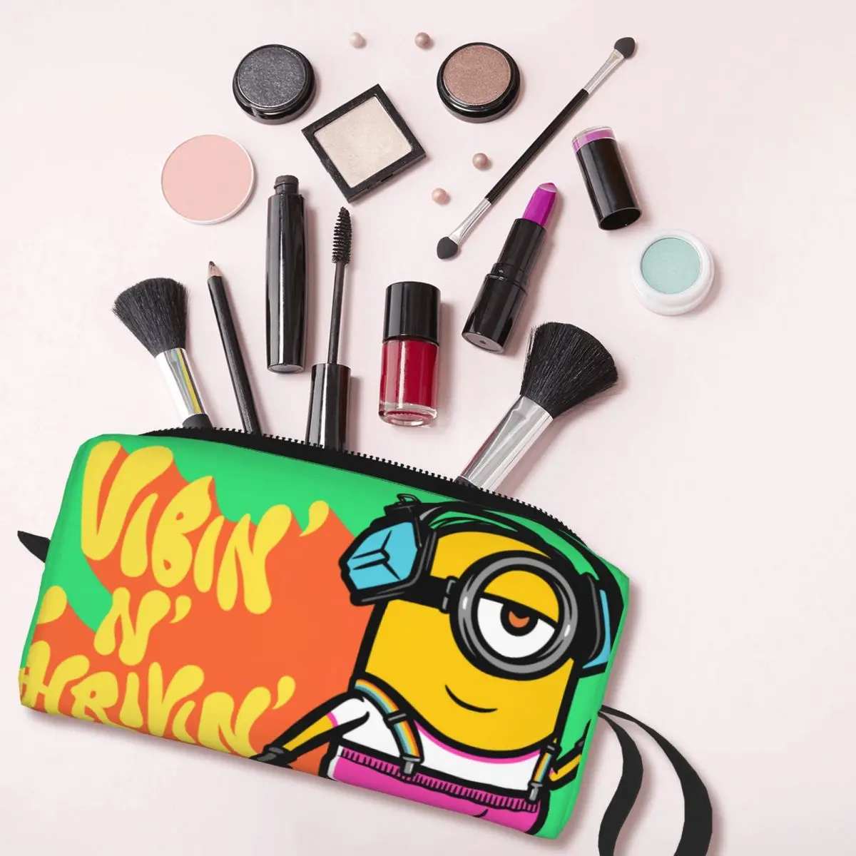 Minions Makeup Bag Pouch Waterproof Vibin and Thrivin Cosmetic Bag Travel Toiletry Bag Organizer Storage Purse Men Women