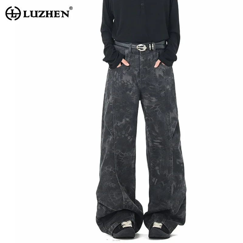 

LUZHEN 2025 плиссированные дизайнерские свободные прямые брюки-карго мужские модные красивые широкие повседневные брюки с камуфляжным принтом JY5698