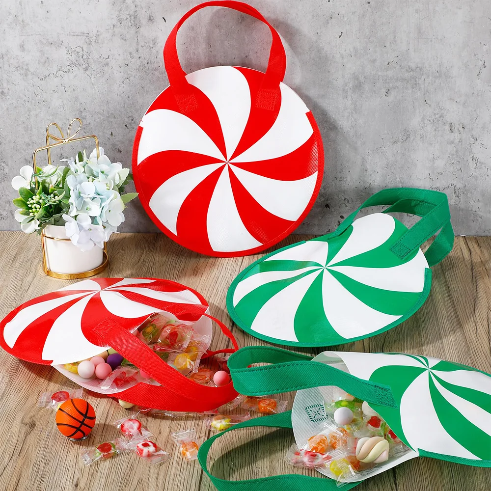

5 Pcs Christmas Gift Bags Candy Theme Reusable Gift Wrap Christmas Bags Christmas Non woven Bags Xmas Candy Holiday Gifts Bags