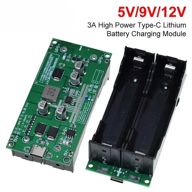 Type-C 15W 3A Lithium Battery Charger Module 18650 DC-DC Step up Booster Fast Charge UPS Power Supply Converter 5V 9V 12V