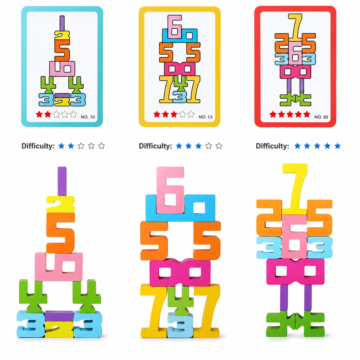 Wooden educational digital blocks, creative puzzles, stacking toys, fun brain-burning, early education topics, Montessori style
