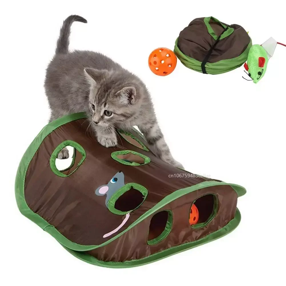 Cute Pet Cat Interactive Hide Seek Game 9 Holes Tunnel Mouse Hunt Intelligence Toy Pet Hidden Hole Kitten giocattoli pieghevoli