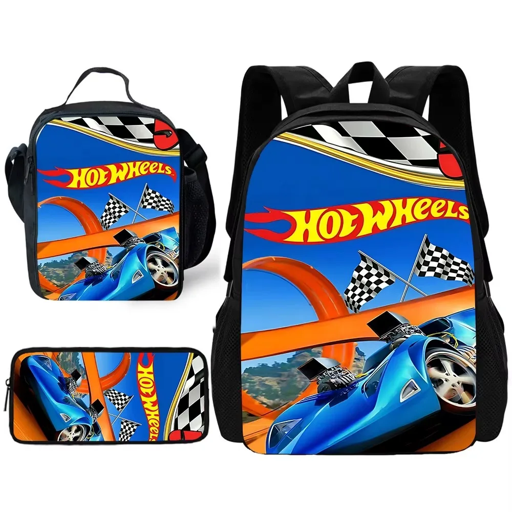 3 pcs set hot wheelss carChild School Backpack with Lunch Bags ,Pencil Bags ,School Bags for Boys Girls Best Gift