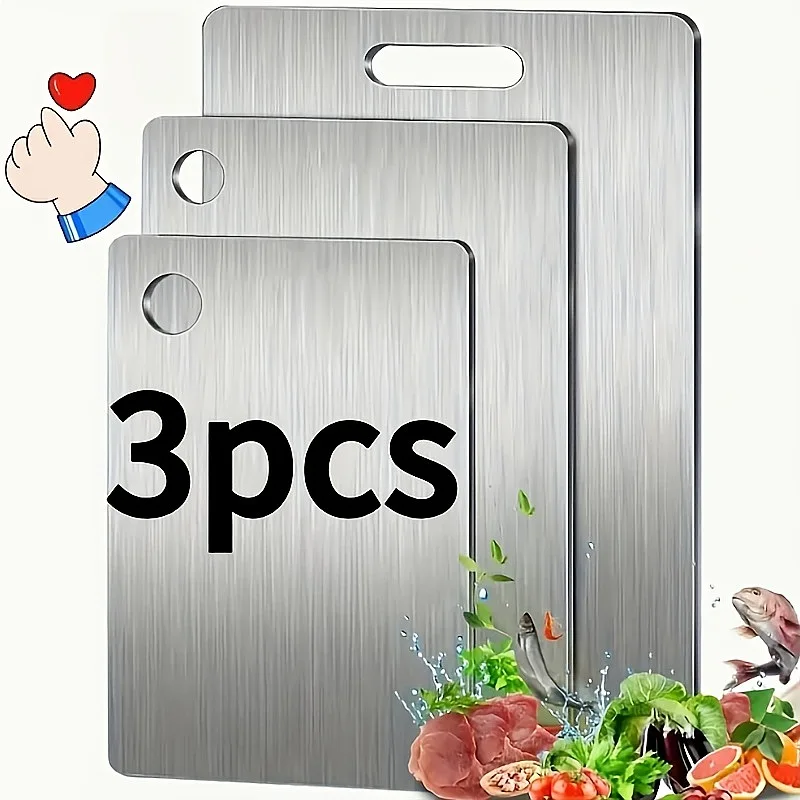 

Stainless Steel 3pcs Cutting Boards Non Slip BPA Free Dishwasher Safe with Juice Groove Rustproof Space Saving Kitchen
