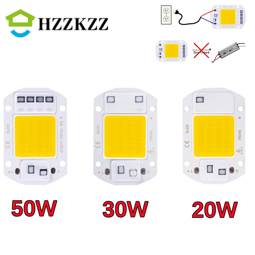 HZZKZZ AC220V LED COB lamp Bead  20W 30W 50W IP65 Smart  No Need Driver DIY Flood light Led Bulb Spotlight Outdoor Chip Lamp