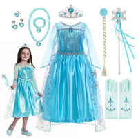 Girls Elsa Princess Dress for Long Sleeve Kids Birthday Cosplay Snow Queen Costume Fancy 2025 Carnival Dress Up Party Costume